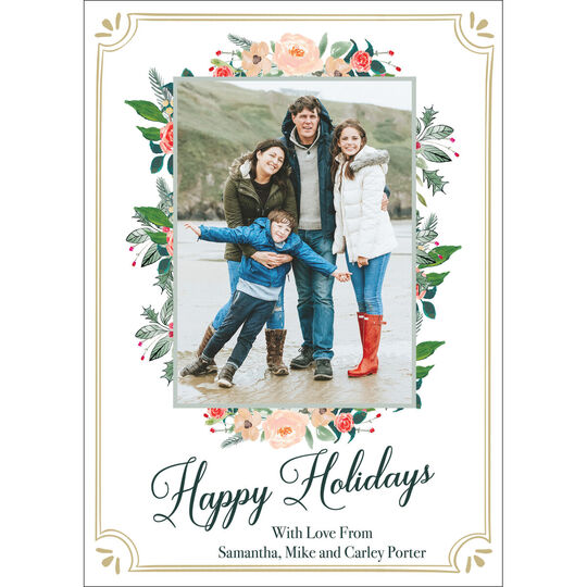 Winter Floral Frame Holiday Photo Cards